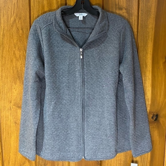Croft & Barrow: Quilted Heather Grey Full Zip Up Loungewear Jacket Coat Medium - Picture 2 of 12